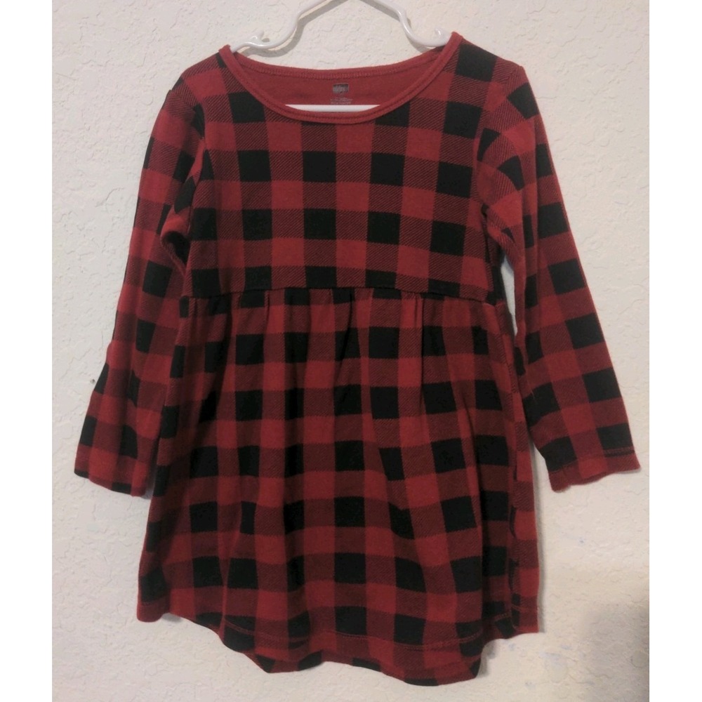 HB Girls Red & Black Plaid Long Sleeve Pullover Dress Size 5T